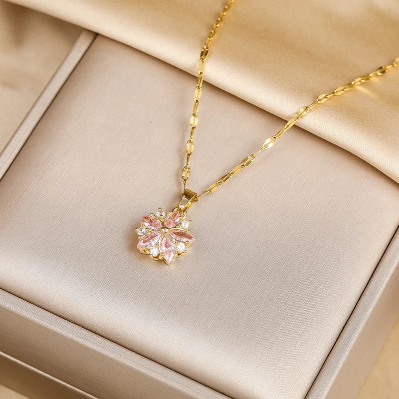 Collana Sakura Rosa Romantica in acciaio inossidabile – Immagine 1