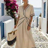 Auriane | Vestido Midi con Escote en V y Cintura Fruncida