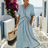 Auriane | Vestido Midi con Escote en V y Cintura Fruncida