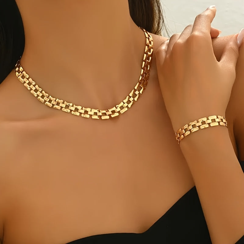Set Collana e Bracciale a Maglie Quadrate