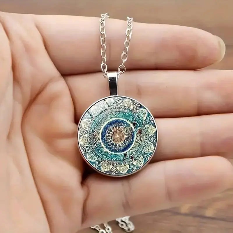 Elegante collana mandala rotonda blu – Immagine 1