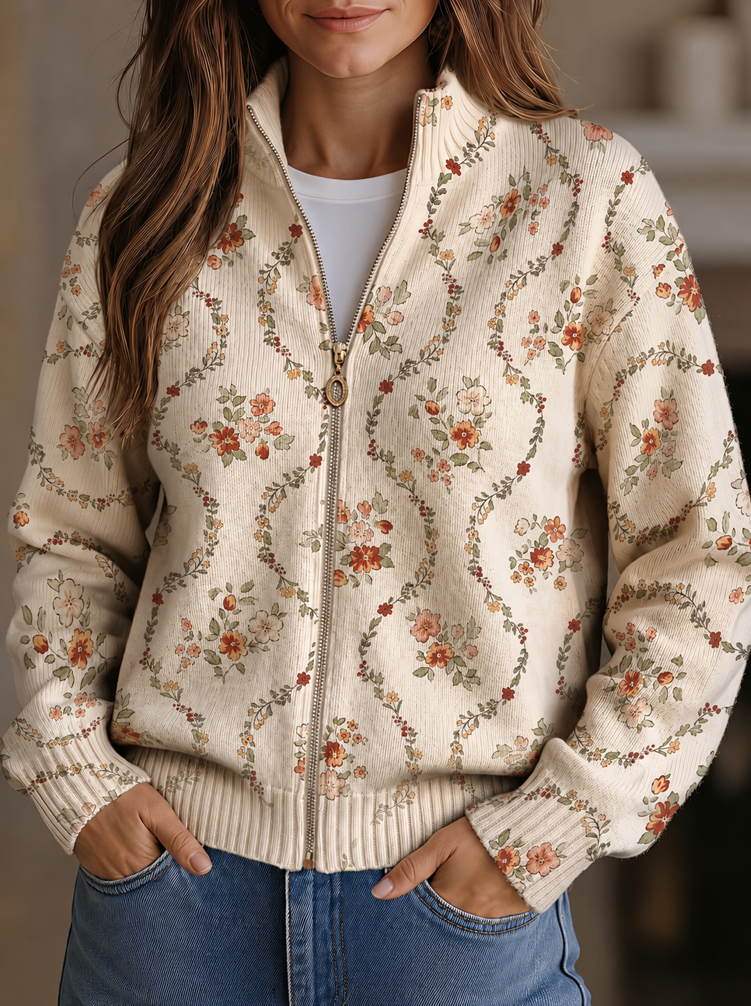 Vivienne | Cardigan Donna Floreale con Zip