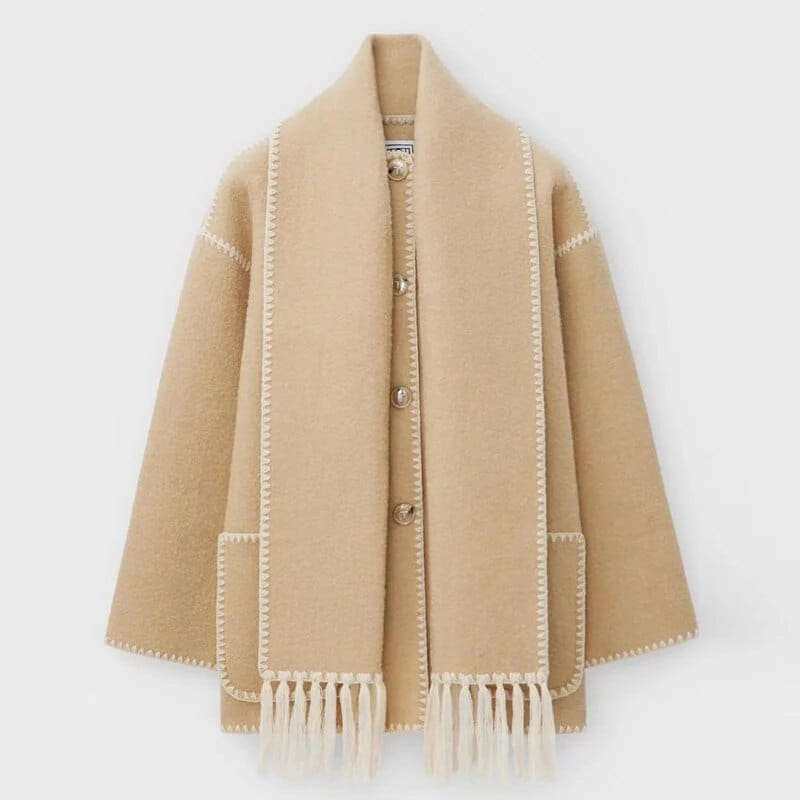 Cardigan lungo da donna con sciarpa integrata