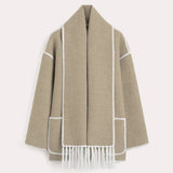 Cardigan lungo da donna con sciarpa integrata