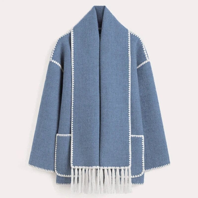 Cardigan lungo da donna con sciarpa integrata