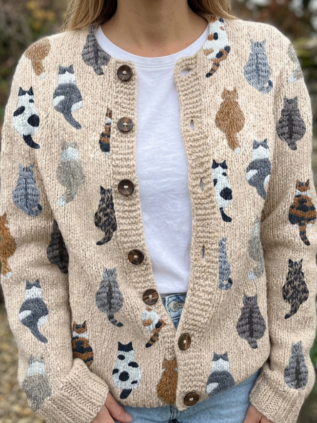 Rita™ | Cardigan con Fantasia Gatto