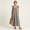 Josette | Abito Maxi in Lino con Rouches e Scollatura a V