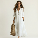 Mariam | Abito Maxi con Ricamo Floreale Tonale