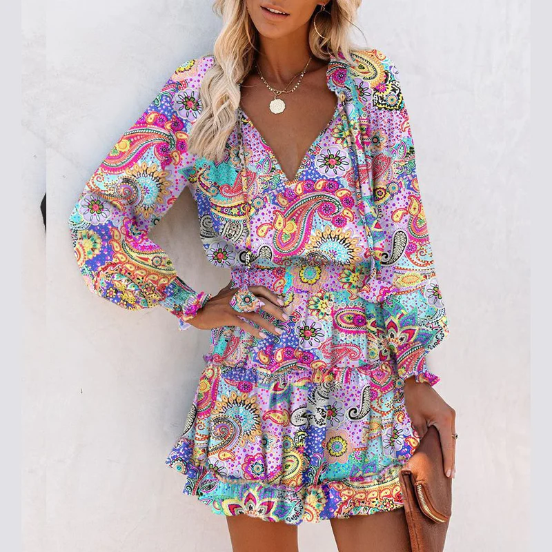 Ariana - V-neck long sleeve mini dress with ruffles