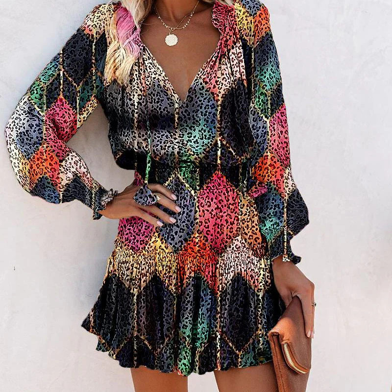 Ariana - V-neck long sleeve mini dress with ruffles