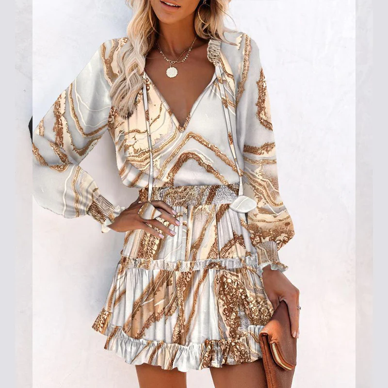 Ariana - V-neck long sleeve mini dress with ruffles
