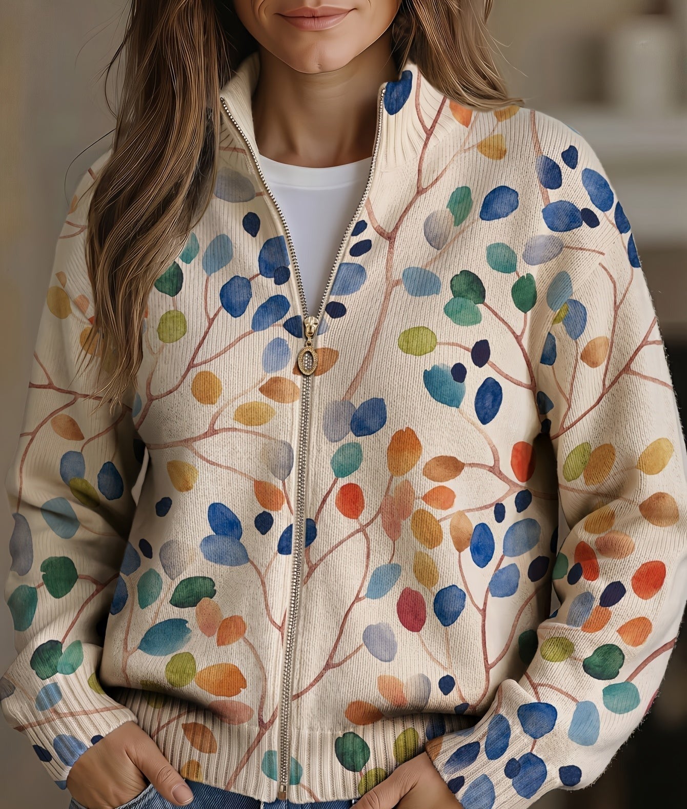 Delphine | Cardigan Donna Botanico con Zip