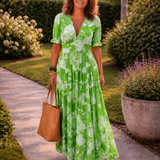 Ione | Abito Midi Floreale con Scollo a V