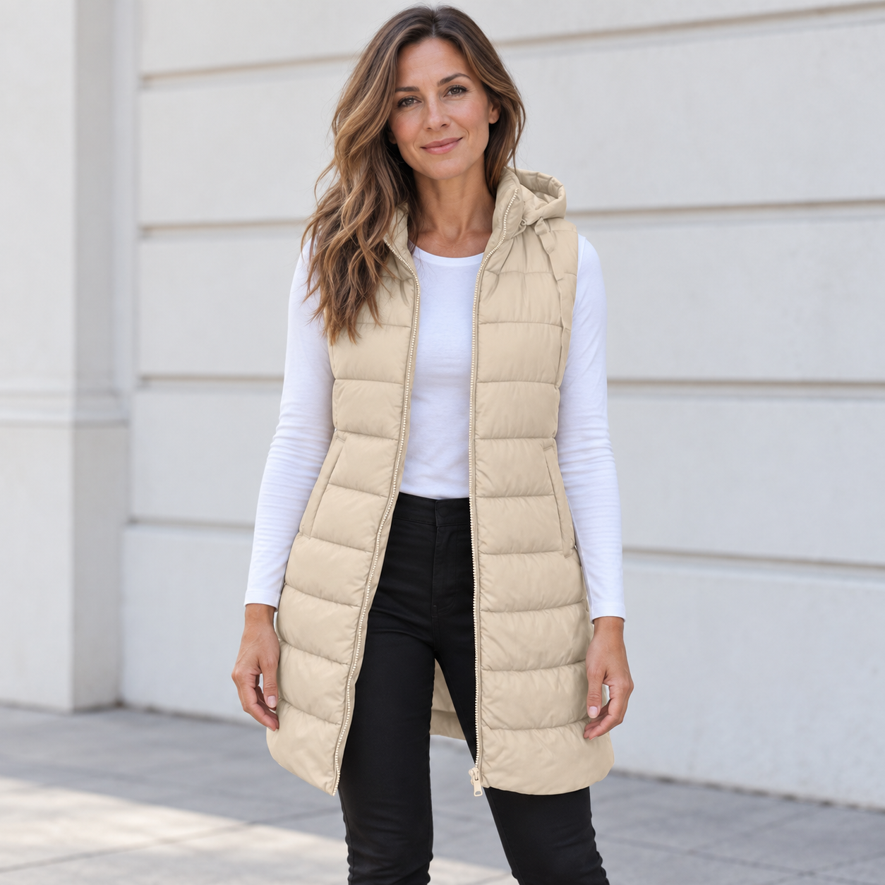 Irma – Gilet lungo trapuntato con cappuccio – 4