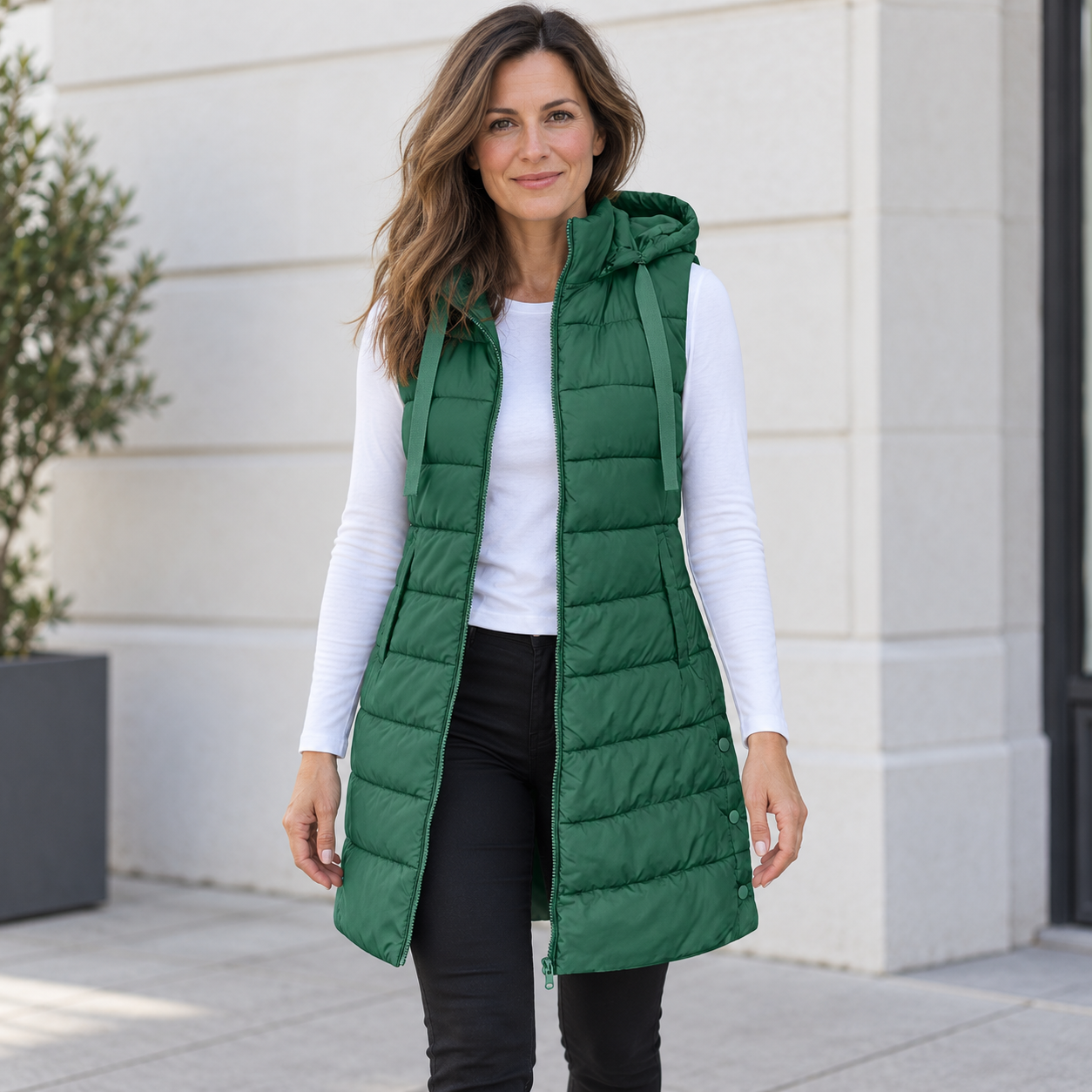 Irma – Gilet lungo trapuntato con cappuccio – 7