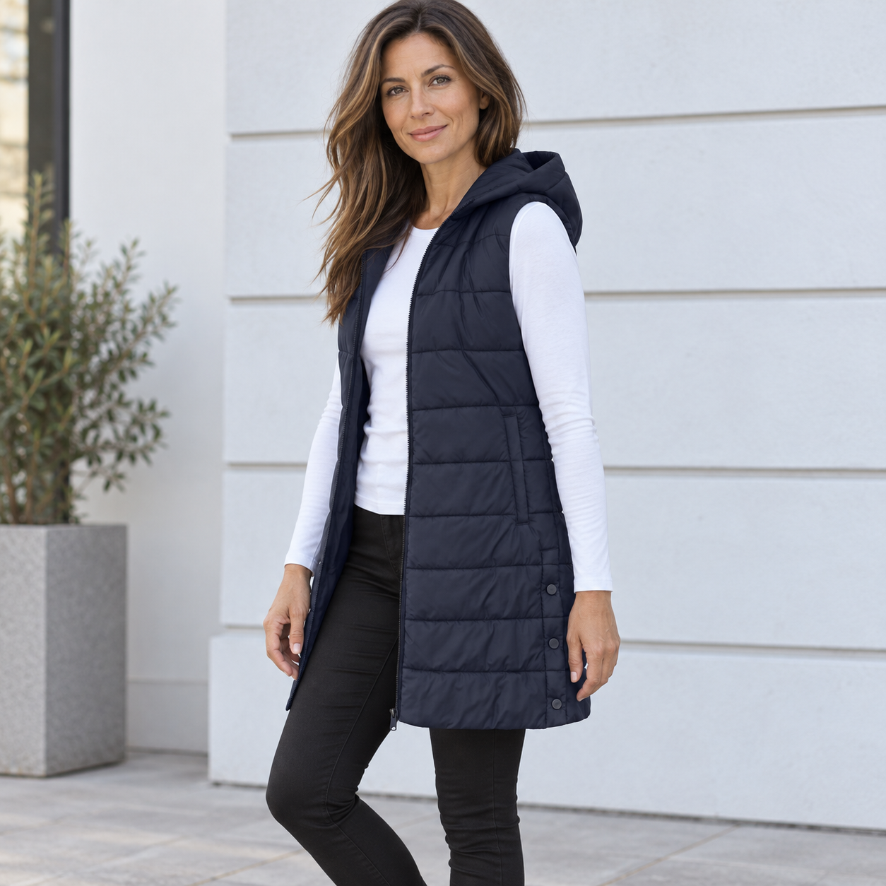 Irma – Gilet lungo trapuntato con cappuccio – 8