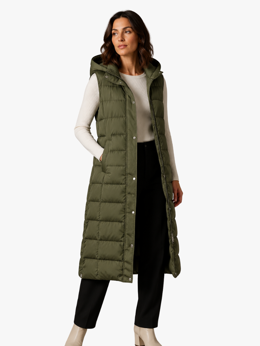 Lara – Gilet lungo con cappuccio – 1