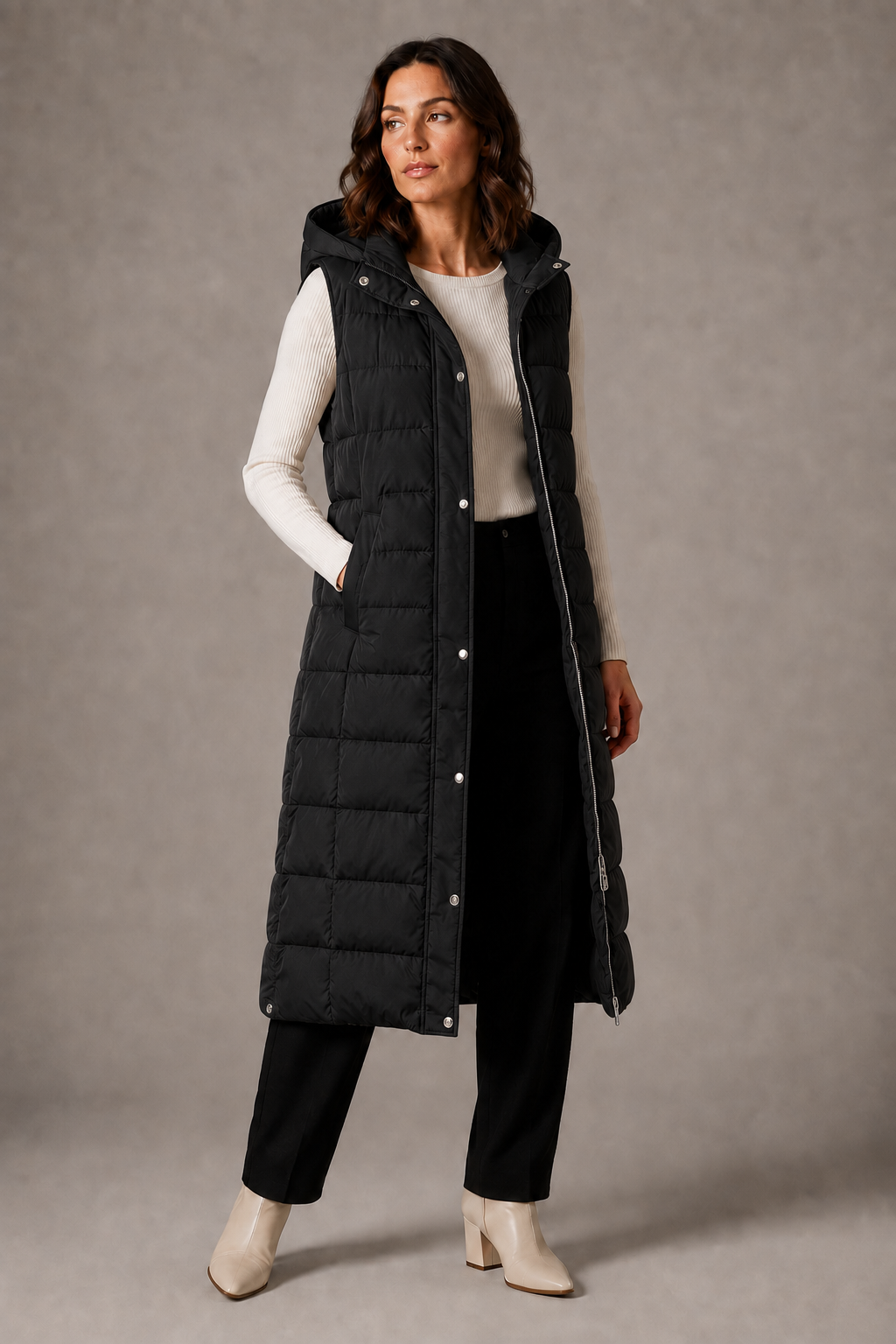 Lara – Gilet lungo con cappuccio – 4