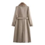 Cappotto lungo da donna con collo effetto pelliccia