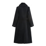 Cappotto lungo da donna con collo effetto pelliccia