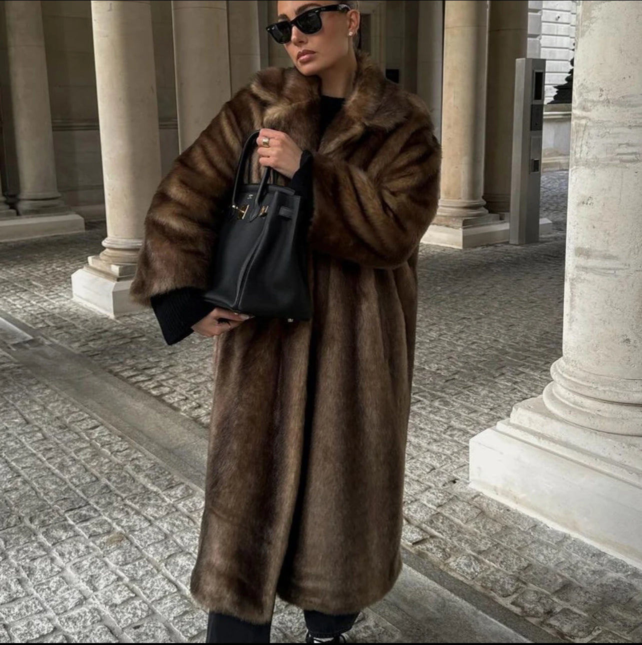 Cappotto lungo vintage da donna in pelliccia sintetica
