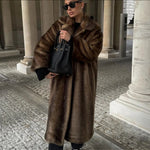Cappotto lungo vintage da donna in pelliccia sintetica