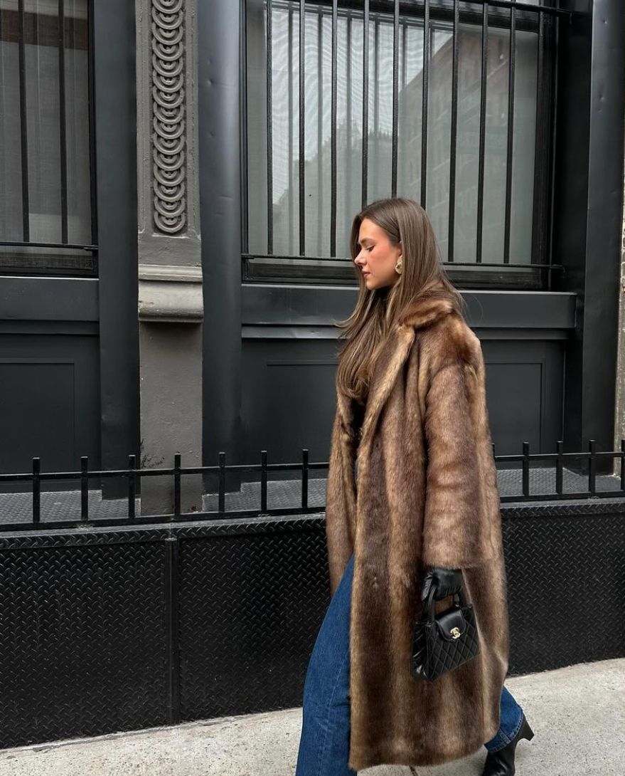 Cappotto lungo vintage da donna in pelliccia sintetica