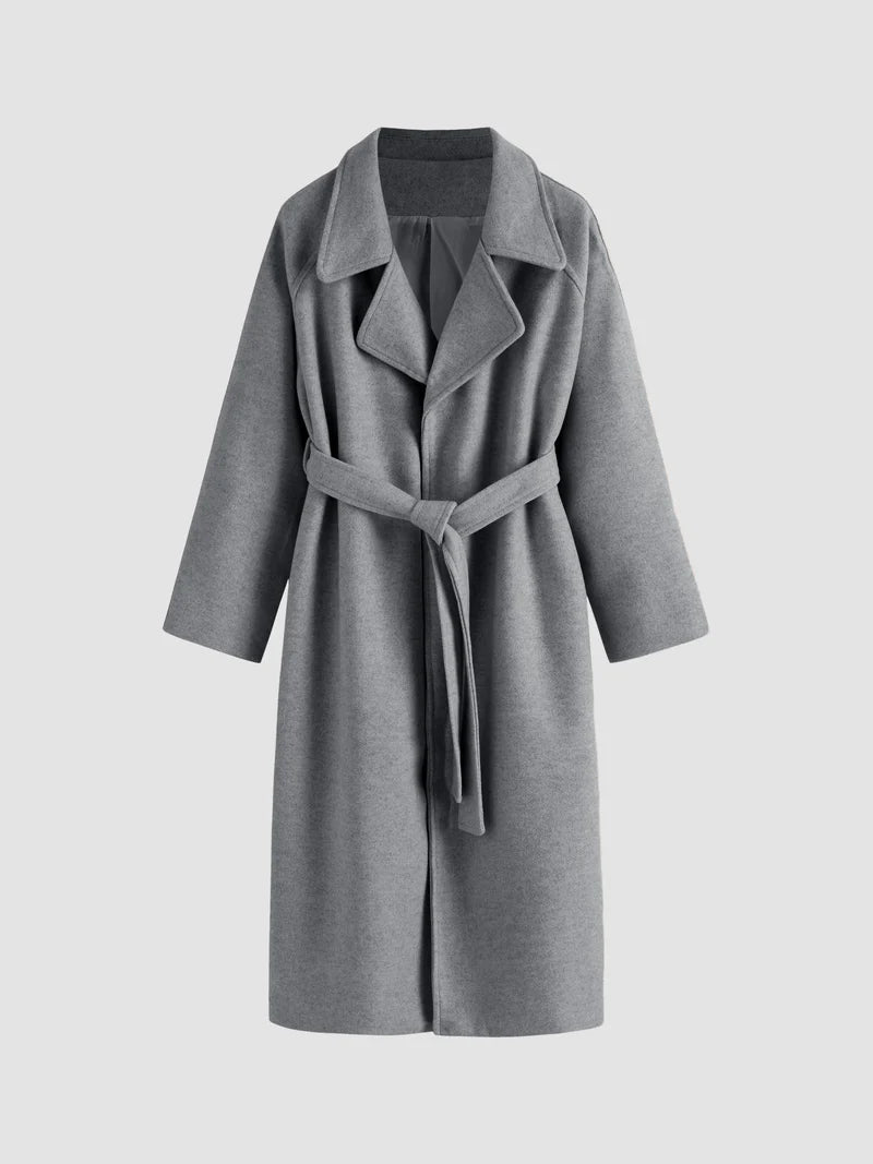 Cappotto lungo elegante da donna con cintura e revers