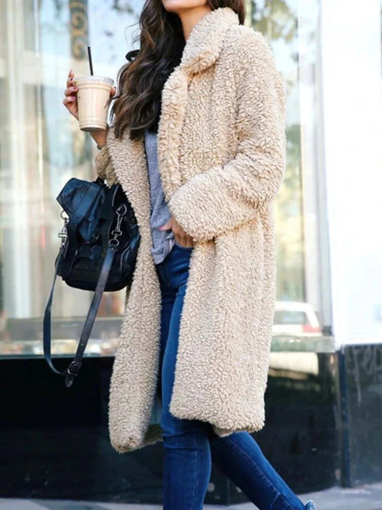 Cappotto teddy lungo da donna