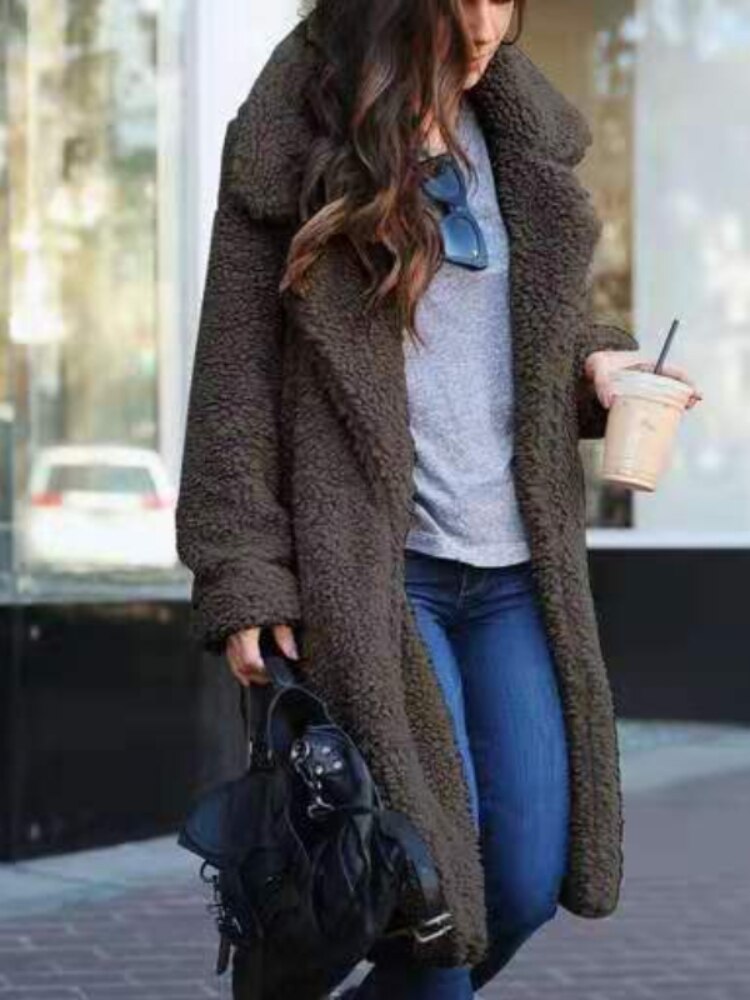 Cappotto teddy lungo da donna