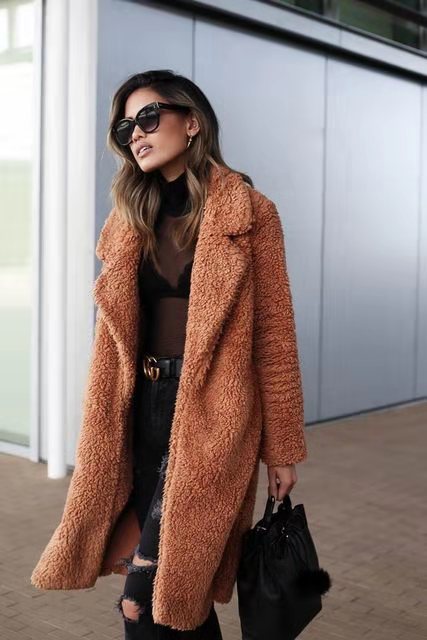 Cappotto teddy lungo da donna