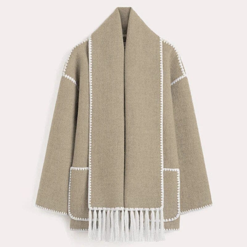 Cardigan lungo da donna con sciarpa integrata