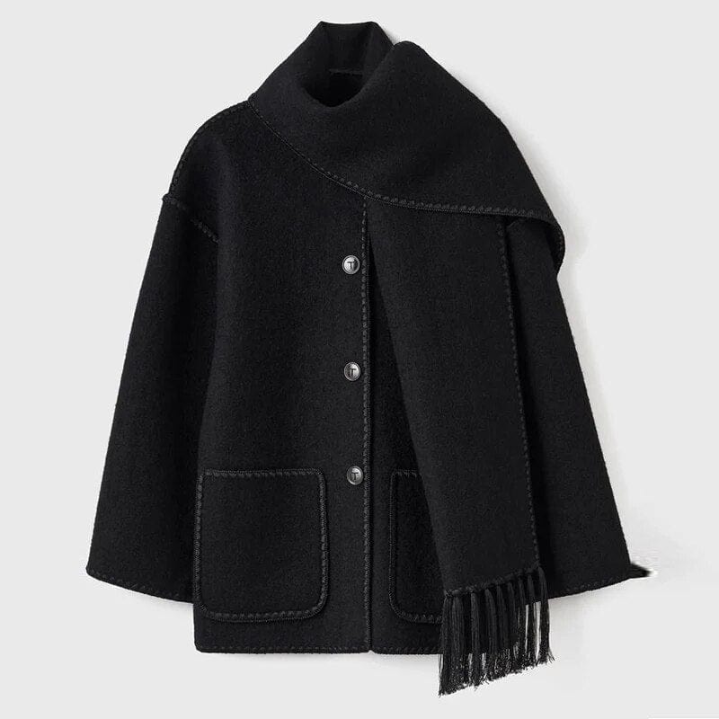 Cardigan lungo da donna con sciarpa integrata