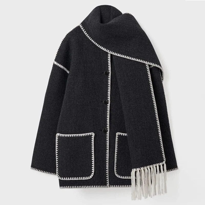 Cardigan lungo da donna con sciarpa integrata