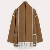 Cardigan lungo da donna con sciarpa integrata