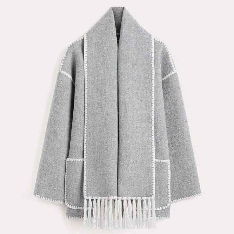 Cardigan lungo da donna con sciarpa integrata