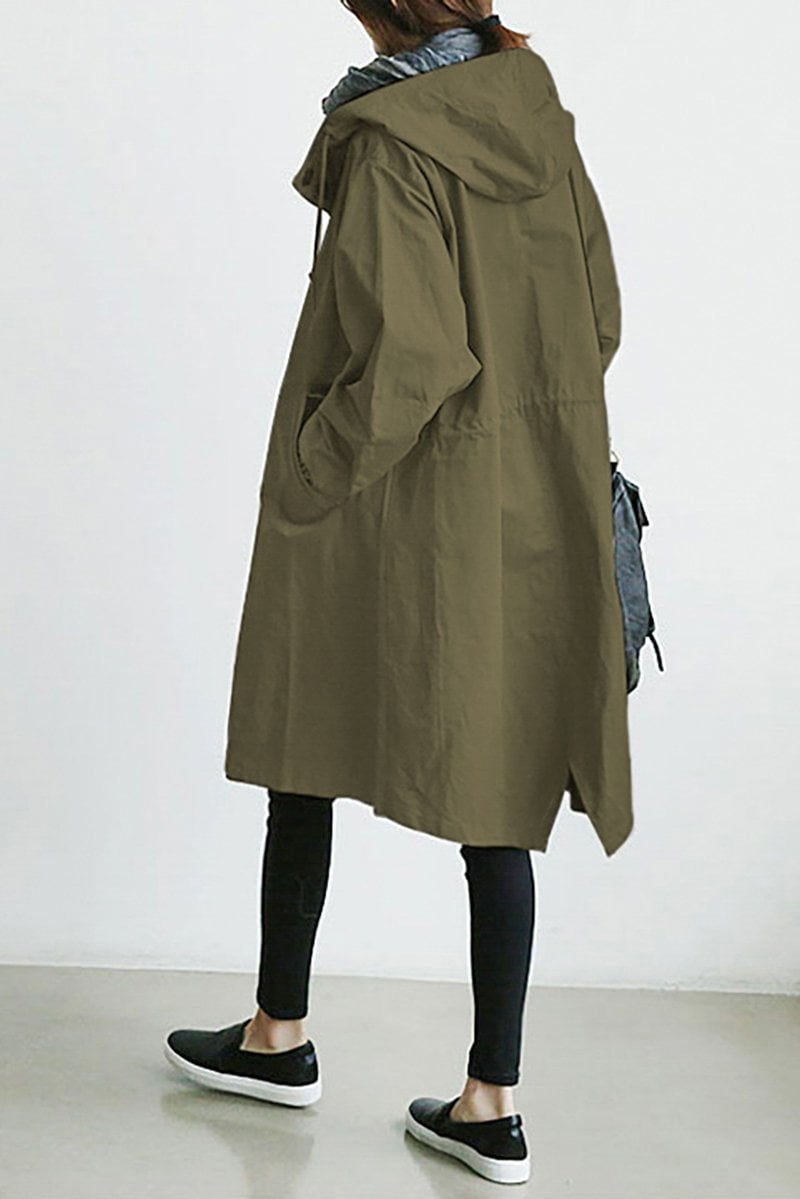 Cappotto lungo da donna con cappuccio e bottoni classici