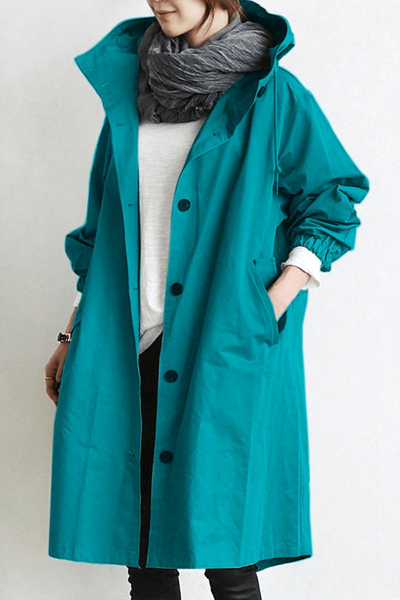Cappotto lungo da donna con cappuccio e bottoni classici