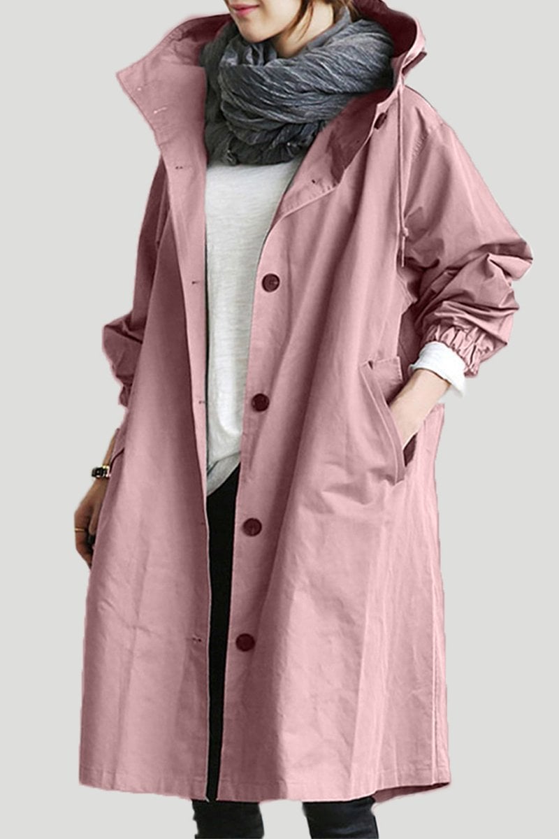 Cappotto lungo da donna con cappuccio e bottoni classici