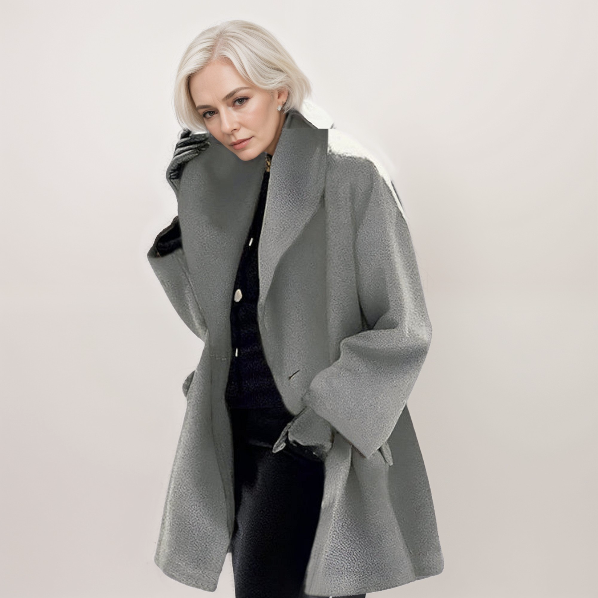Cappotto lungo elegante da donna con collo oversize
