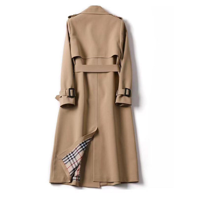 Trench lungo da donna con cintura e doppiopetto