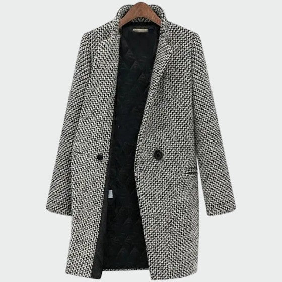 Cappotto lungo da donna con classico motivo pied-de-poule