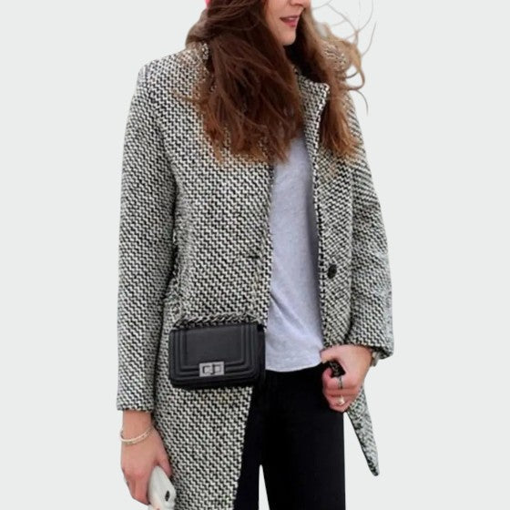 Cappotto lungo da donna con classico motivo pied-de-poule