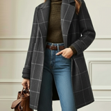 Cappotto lungo elegante da donna a quadri monopetto