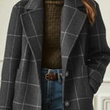 Cappotto lungo elegante da donna a quadri monopetto