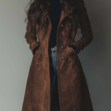 Cappotto lungo da donna con bottoni in stile trench