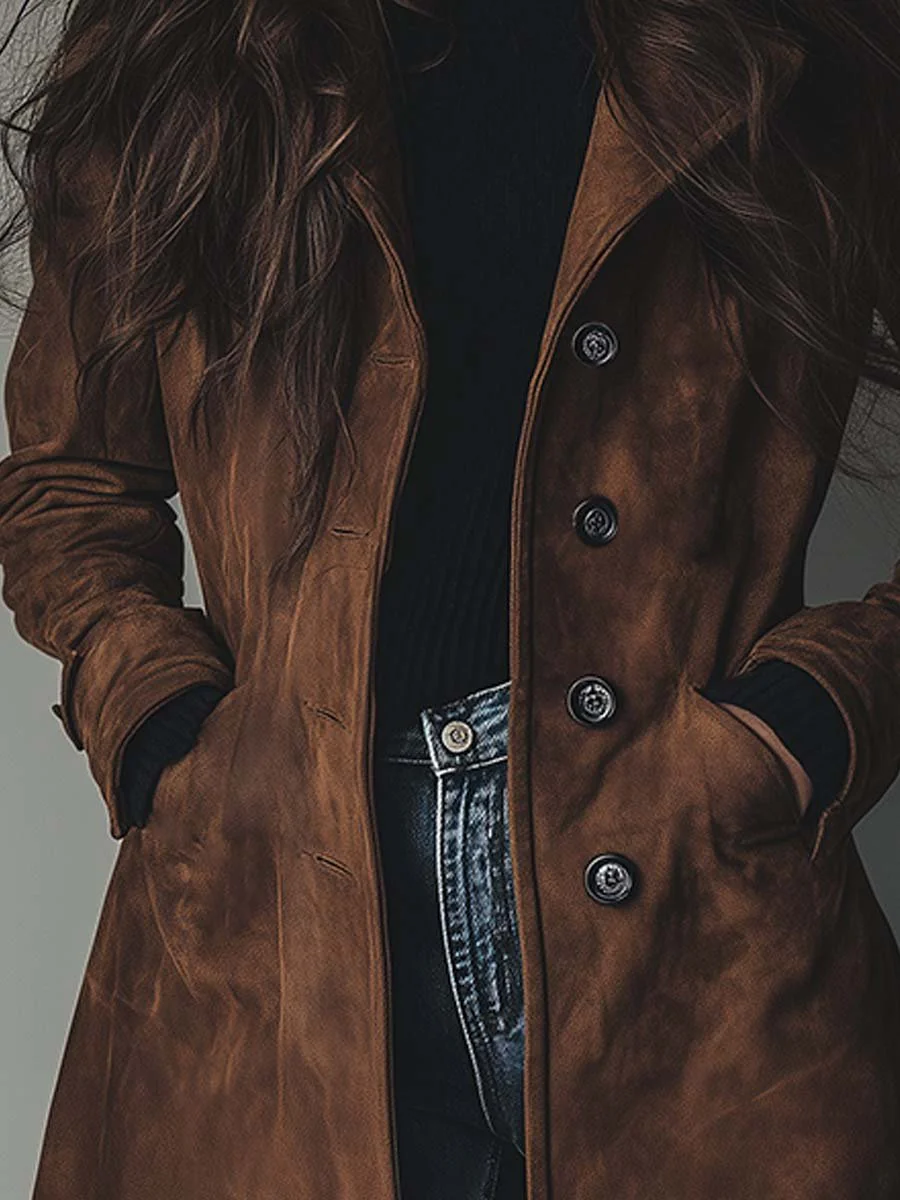 Cappotto lungo da donna con bottoni in stile trench