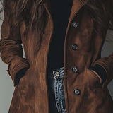 Cappotto lungo da donna con bottoni in stile trench