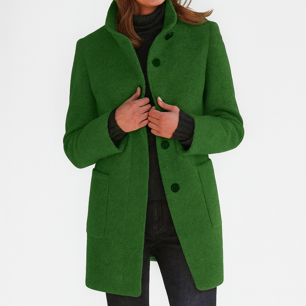 Cappotto elegante da donna con collo alto e bottoni