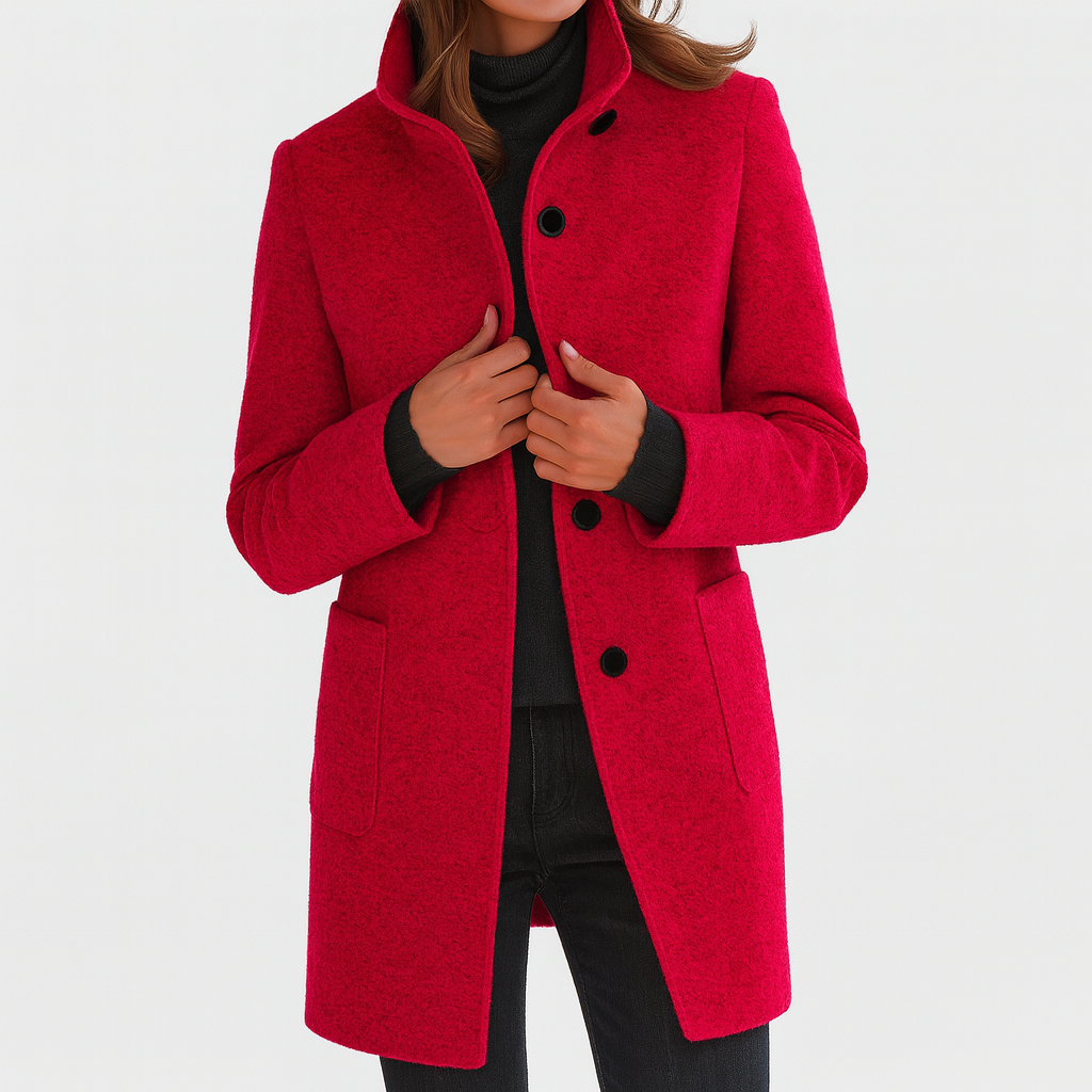 Cappotto elegante da donna con collo alto e bottoni